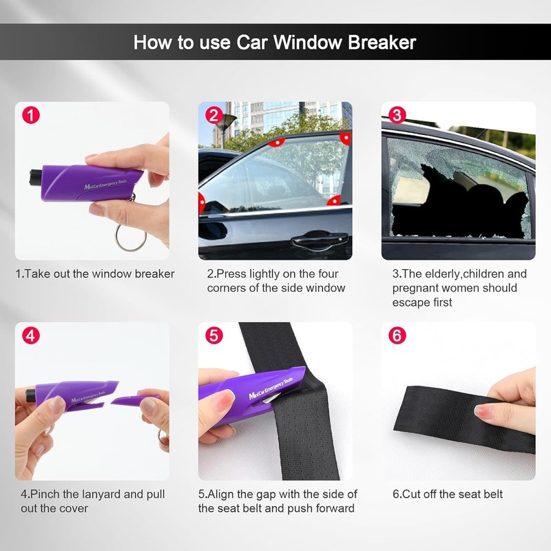 Window Breaker Seatbelt Cutter,Mini Glass Breaker, 3 Pack Car Escape
