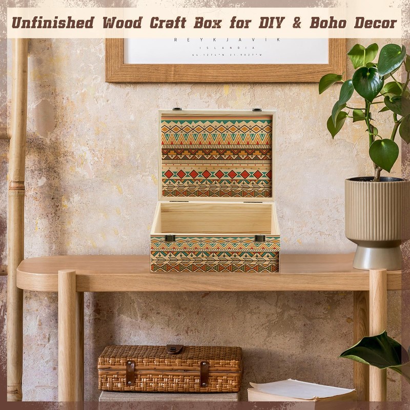 HIPNOOK Unfinished Wood Boxes Large Wooden Boxes with Hinged Lid