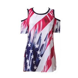 Taiduosheng Blusas para mujer con hombros descubiertos para el 4 de julio con bandera de Estados Unidos, playera de verano con bandera americana, talla grande, Azul marino, XL