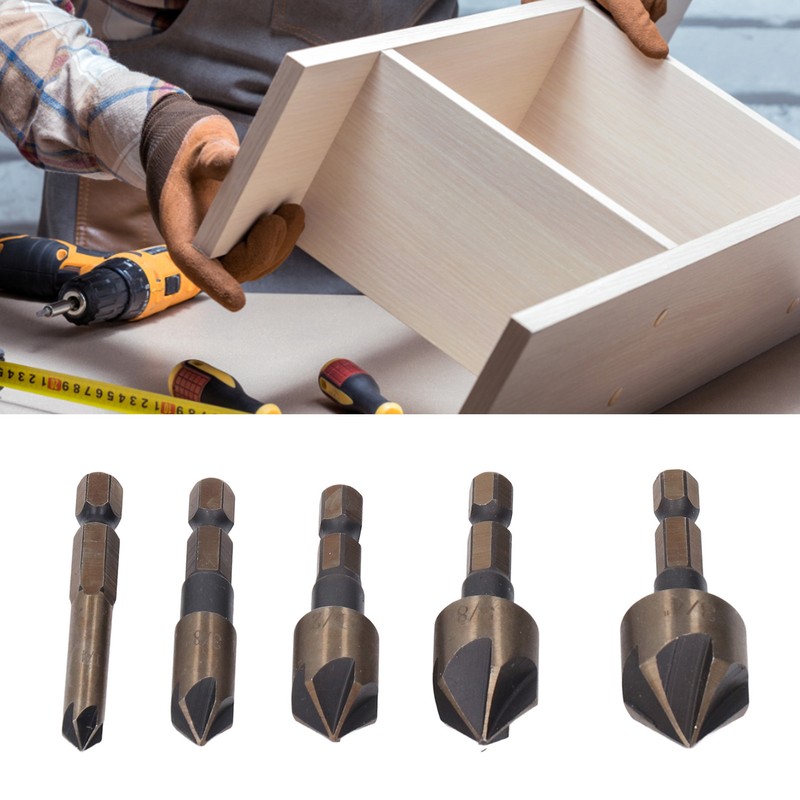 5 Pcs Countersink Drill Bit 1/4in 3/8in 1/2in 5/8in 3/4in