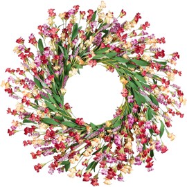 Artgar Spring Wreaths for Front Door - 26 Inch Spring Summer Front Door Wreath, Artificial Paper Flower Wreath for Indoor Outdoor Home Door Wall Window Wedding Background Decor (Red&Orange&Purple)