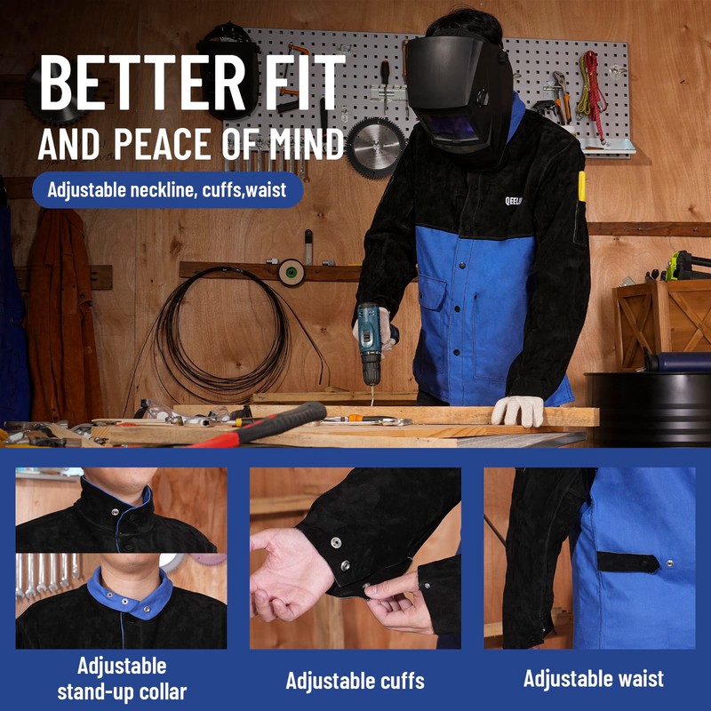 QeeLink Welding Jacket Split Leather Sleeves | Premium Flame Resistant