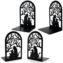Book Ends, Bookends, Metal Bookend, Cat Decorative Bookends, Bookends for Shelves, Home Decorative Bookends for Heavy Books, Black Non-Skid Book Stopper, 7 x 4.7 x 4 inch (2 Pair)