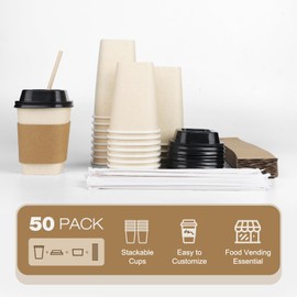 Miracle TQ 50Pack 16oz Disposable Square Paper Cups Coffee Cups with Lids Cup Thickened Hot Cold Drinks Cocoa Tea Juice - Eco Friendly Cups (14oz Square Cup + Diamond Lid 50sets)