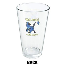 LOGOVISION Real Dinos Have Fluff Raptor Dinosaur 16 oz Pint Glass, Tempered Glass, Printed Design & A Perfect Fan Gift | Great for Cold Beverages, Soda, Water