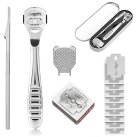 Samcos Exfoliating Fish Eye Removal, Stainless Steel Foot Care Set, Removes Exfoliates, Removes Plantar Stains, Foot Care Tool, Includes 10 Replacement Blades