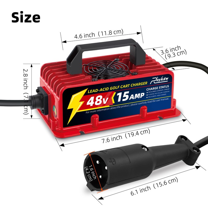 Roykaw 48 Volt 15 AMP Golf Cart Battery Charger Compatible