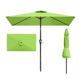 Patio Kingdom 6.5' x 10' Rectangular Patio Umbrella Large Outdoor Market Umbrella w/UV Protection, Push Button Tilt and Crank Lift, Rectangle Table Umbrella for Garden, Deck, Pool, Patio, Apple Green