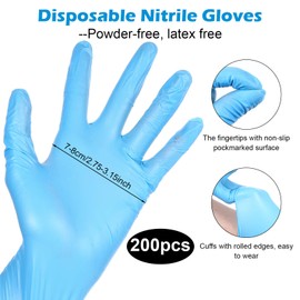 AojSup 100 Pairs Kids Nitrile Disposable Gloves, Small Size Cleaning Gloves Disposable for Crafts Painting Gardening, Latex-Free Blue Glove Protection (200 Pcs)