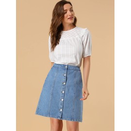 Allegra K Women's Denim Skirts 2024 Casual A-Line Short Button Down Jean Skirt Large Light Blue