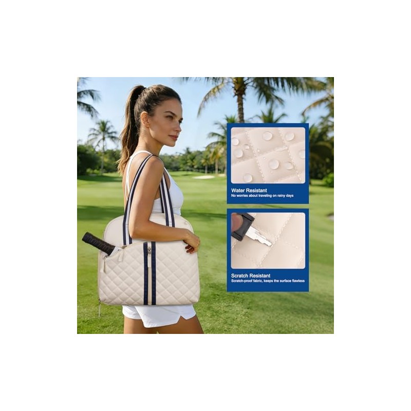 Pickleball Tote Bag Organizer with Shoe Compartment, Quilted Paddle Backpack