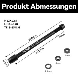 HAFRILY Roller Trainer Bicycle Thru Axle M12 x 1.75 166 to 178 mm Aluminium Alloy Thru Axle Adapter for Bicycle Roller Trainer Indoor Mountain Road Bike