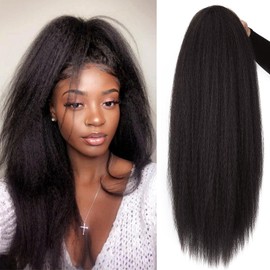 Kinky Srtaight Drawstring Ponytail Extension Drawstring Ponytail Hair Pieces for Women Synthetic Thick Yaki Straight Ponytail Hair Extension 24 inches Clip in (2#, 24 inch)