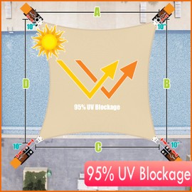 ColourTree Super Ring 16' x 18' Beige Rectangle Sun Shade Sail, Commercial Grade UPF50 Canopy, Reinforced Corners & Edges, 260 GSM Fabric Heavy Duty -3 Years Warranty (We Make Custom Size)