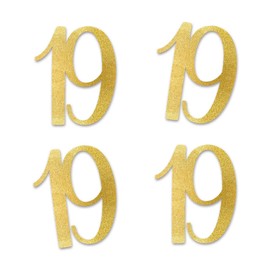 Gold Glitter 19 Cut-Out Numbers, 19th Birthday Party Anniversary Decorations DIY Essentials
