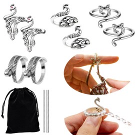 CHarmeFleur 8 Pieces Adjustable Crochet Wool Tension Ring for Crochet, Crochet Ring for Finger, Peacock Cat Crochet Knitting Rings for Tension Crochet Rings for Fingers