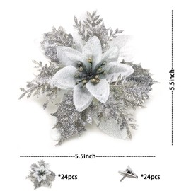 Pack of 24 Christmas Sparkle Poinsettia Flowers with Clips Artificial Christmas Flowers Glitter Christmas Flower Wedding Christmas Tree Christmas Door Wreath New Year Ornaments
