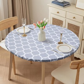 Yeqqzq Round Fitted Vinyl Tablecloth with Elastic Edged, Flannel Backing, Waterproof Wipeable Round Table Cover for Indoor and Outdoor