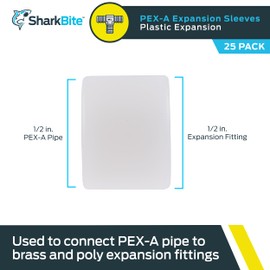 SharkBite 1/2 Inch Expansion Sleeve, Pack of 25 Rings, Plastic Pex Expansion Ring for PEX-A Pipe/Tubing, Brass and Poly Plumbing Fittings, UA23102A25