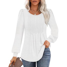 ZAAYO Long Sleeve Shirts for Women White Crew Neck Tunic Top 2024 Fall Fashion Blouse Winter Clothes