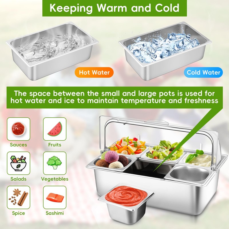Countertop Food Serving Display Container with Clear Roll Top Cover,
