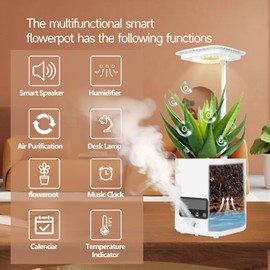 Katotey Multifunctional Intelligent Flower Pot,Indoor Desktop Green Hydroponics Planting Flowerpot with Bluetooth Speaker,Adjustable Plants LEDGrow Light,humidifier, Air Purification,Desk lamp
