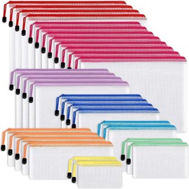 30PCS Mesh Zipper Pouch Waterproof Bags, 8 Sizes, 8 Colors Reusable Plastic Document Organizers for Travel, Office, Home Storage, Multi-Purpose Durable Zipper Pockets for Toiletries, Crafts