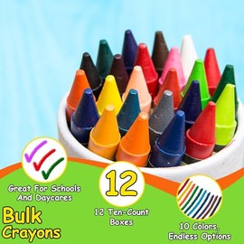 Trail maker (Paquete de 12 lápices de colores de cera brillante a granel, embalaje al por mayor, 10 por caja, 120 lápices en total