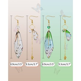 ABONDEVER Fairycore 14K Plated Asymmetrical Butterfly Bug Wing Drop Dangle Earrings Crystal Fairy Wing Earrings for Women Wedding Jewelry(green grey)