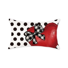 TAJWE Valentine's Day Heart Throw Pillow Cover 12x20 Buffalo Plaid Dots Wedding Decorative Valentines Lumbar Cushion Cases for Couch Home Decorations