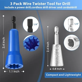 3 Pack Wire Twister Tool for Drill with 1/4" Hex Shank,Electrician Tools Wire Nut Twister for Drill,Drill Wire Twister Quick Wire Connector Wire Twisting Tool
