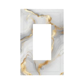 CZRPKEN Decorative Outlet Covers White and Gold Marble Abstract Modern Luxury 1 Gang Single Decora Gfci Device Light Switch Covers Plate 1 Rocker Wall Plate Jumbo Face Plate