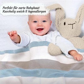 100 % Organic Cotton Baby Blanket - Cuddly Knitted Blanket, Ideal as a Baby Blanket, First Blanket, Bed Blanket or Comforter Blanket, Blue and Pink