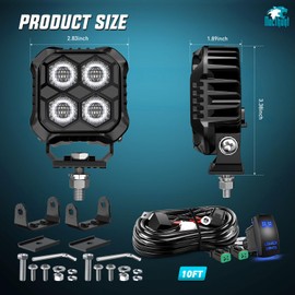 Nilight LED Pod Light 2 PCS 2.8 Inch 20 W Square Driving Lights 4 LED Hyper Flood Beam Offroad Light Work Light w/18AWG Rocker Switch Wiring Harness Kit for Truck Motorbike Boat ATV UTV SUV