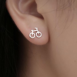 Xduargs Boho Small Bicycle Earrings Silver Hollow Bicycle Stud Earrings Vintage Bicycle Earrings Minimalist Cute Bicycle Earrings Jewellery for Women, Zinc