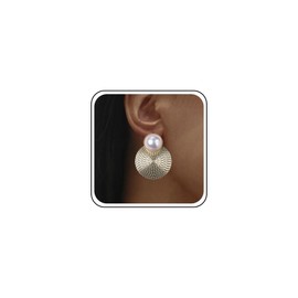 Inateannal Boho Texture Disc Dangle Earrings Large Round Pearl Stud Earrings Gold Disc Coin Earrings Handmade Disc Drop Earrings Geometric Statement Round Circle Earrings, Zinc