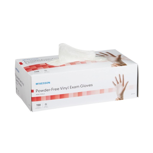 McKesson Powder-Free, Vinyl Exam Gloves, Non-Sterile, XS, 150 Count, 1 Box