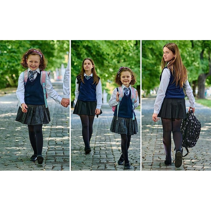 CHAAL® 2 Girls Cotton Tights Uniform School Kids Plain Thick