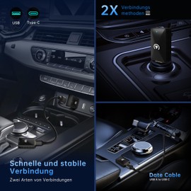 Wireless Android Car and Carplay Wireless Adapter, Wireless 2 in 1 Stick Converts Wired Android Car / Carplay into Wireless, Suitable for Cars with AA and Carplay, 5GHz WiFi, Mini Black