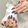 Dark Blue Almond Cat Eyes Press On Nails,12 Sizes -