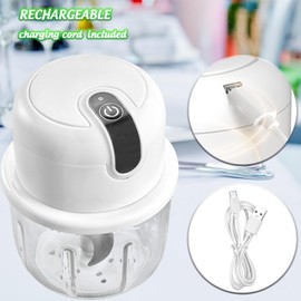 Luniquz Mini Garlic Chopper, Cordless Electric Garlic Slicer, 300ML GLASS Cup Rechargeable Small Food Processor for Vegetable Onion Tomato Pepper Herb, Anti-slip, incl. Splash Guard, Charging Cable