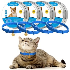 4 Pcs Calming Cats Collar Adjustable Cat Calm Collar Lavender Scent Relaxing Cat Collar with 2 Pendant for Puppies Cats Reduce Stress Aggression Anxious, up to 15 Inches (Blue)