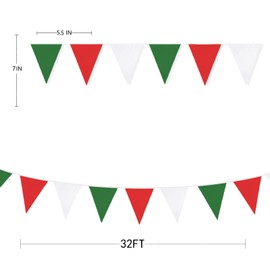 32Ft Green Red White Fabric Bunting Banner Party Decorations Triangle Flag Pennant Garland Streamer for Christmas Day X-mas Happy New Years Birthday Wedding Festivals Holiday Home Garden Hanging Decor