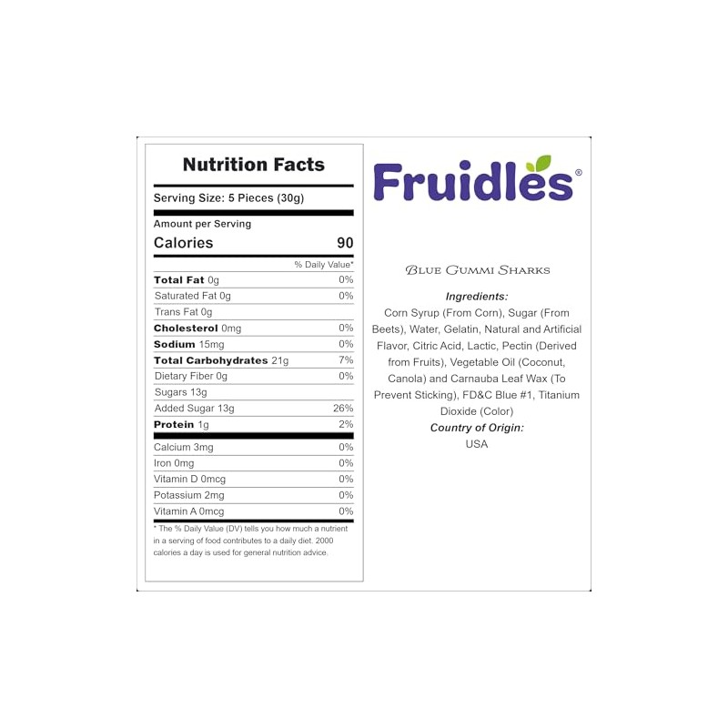 Fruidles Blue Shark Gummi Candy, Assorted Fruit Flavors Gummies, Allergy