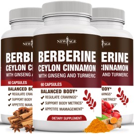 Berberine HCL Plus Ceylon Cinnamon Turmeric Licorice Extract, Gymnema Sylvestre, Apple Cider Vinegar, Berberine HCI Root Supplements Pills - 180 Count