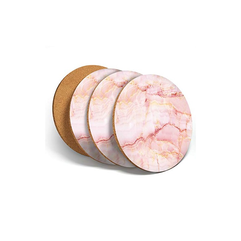 4 Set - Pink Marble Stone Agate Effect Coasters -