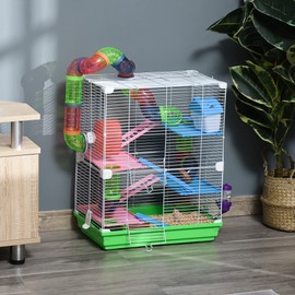 Vivastate Engaging 5-Tier Hamster Cage with Tubes and Tunnels, Portable Handle, Includes Water Bottle and Exercise Wheel, Green
