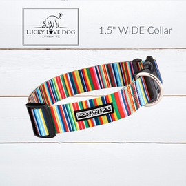 Lucky Love Dog Wide Dog Collar - Adjustable, Durable, Soft Webbing, & Comfortable 1.5 inch Wide Collar for Dogs Male and Female - in Hippie Pattern with Strong Buckle, X-Large Size