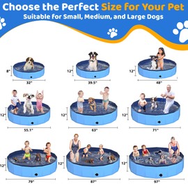 CACSPS 87" x 12" Foldable Dog Pool - Collapsible Hard Plastic Kiddie Pool for Dogs & Kids, Non-Slip Pet Bath Tub for Outdoor Backyard Use, Lightweight & Portable (Blue)