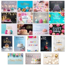 120 Happy Birthday Cards in Bulk with Envelopes and Stickers, Blank Inside, 20 Unique Designs Notes, Thick Cardstock, Matte Finished in a Sturdy Box, 4x6 Inches